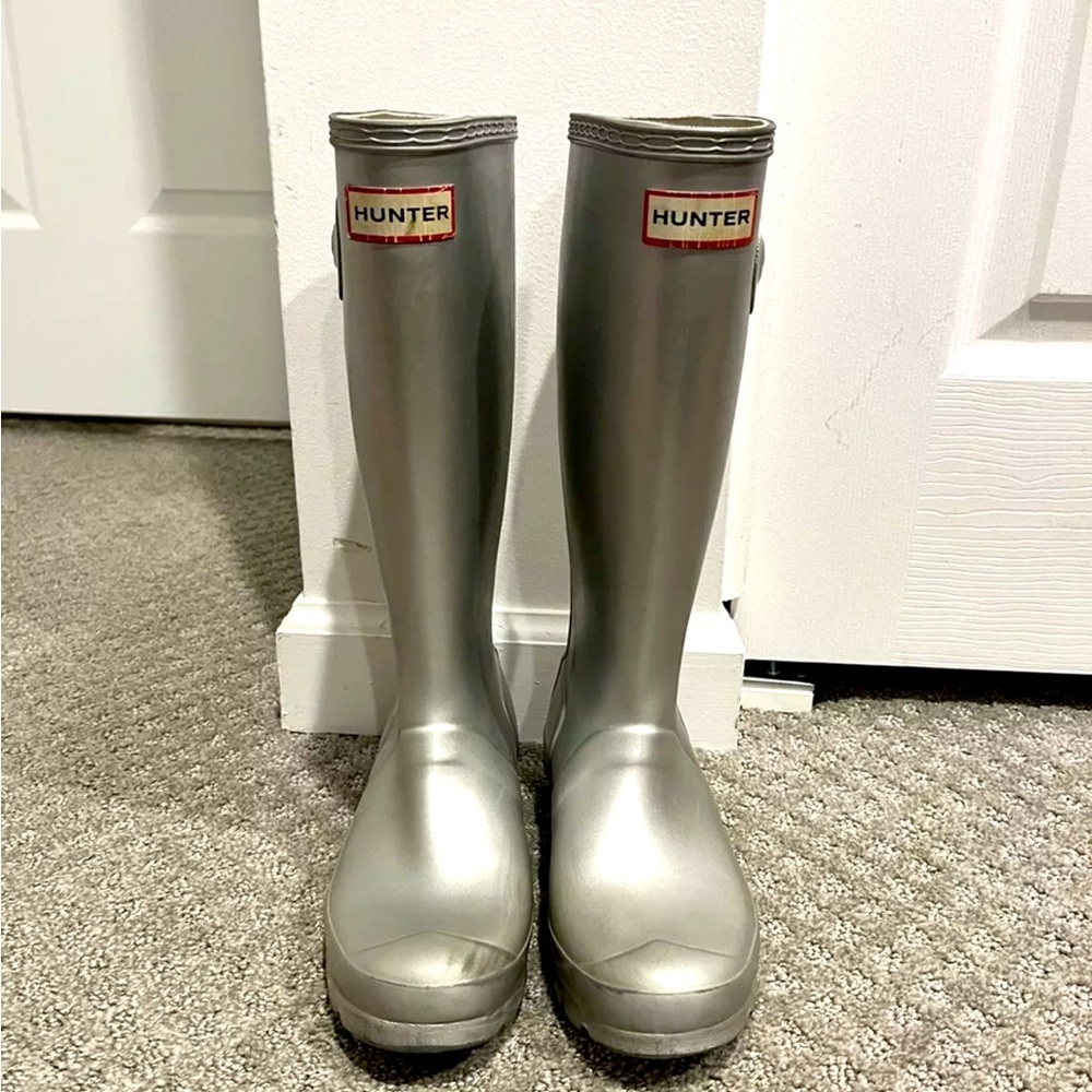 Womens Wellingtons Hunter Classic Tall Rain Boots Metal Sz 5